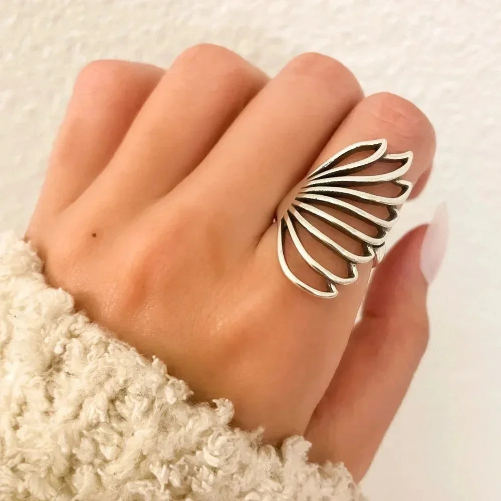 925 Sterling Silver Large Butterfly Wings Ring Chunky Bold Statement Ring